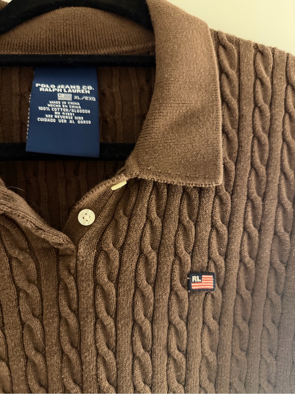 Polo by Ralph Lauren Brown Cable Knit Short Sleeve Polo